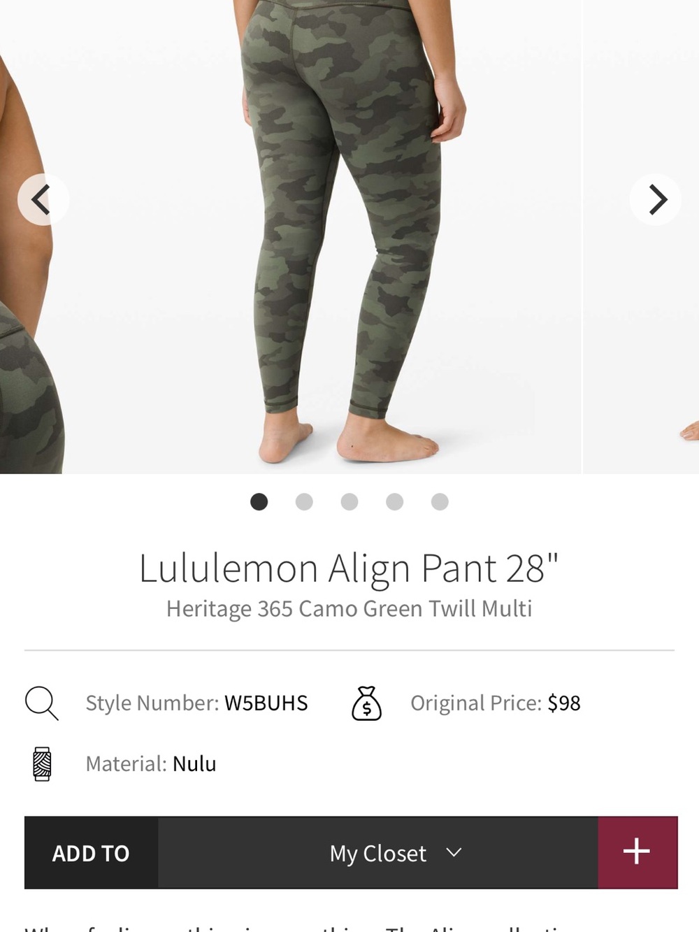 lululemon Align size 6 28 in athletica Olive & Dark Green Camo Leggings